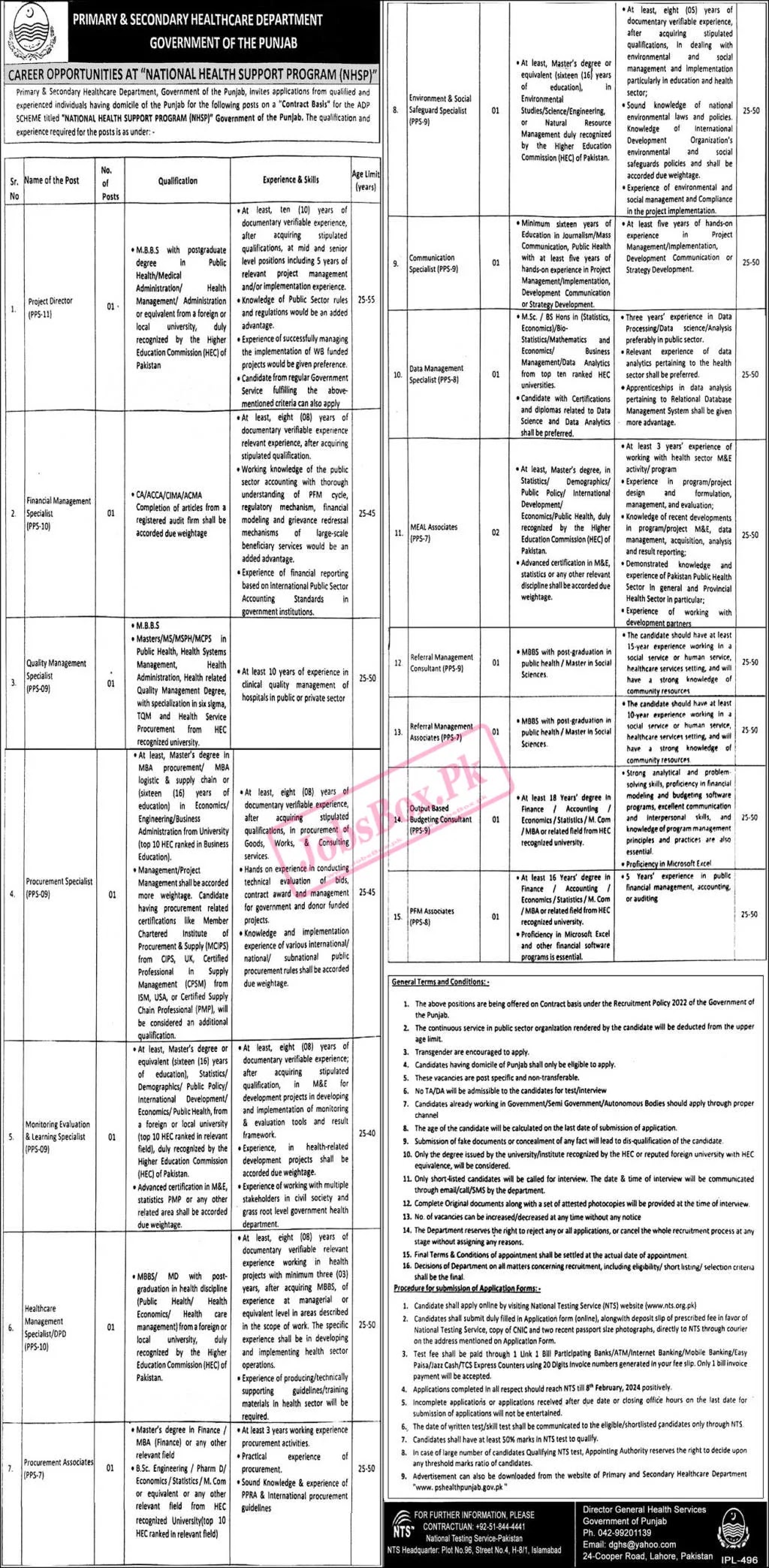 Primary and Secondary Healthcare Department Punjab Jobs 2024 - Latest Advertisement