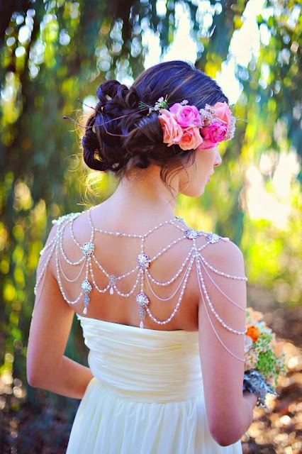 Shoulder Chain - Boho Bride - Bridal accessory- Shoulder cape, capelet- Luxury Handmade pearl shoulder necklace, body chain, wedding