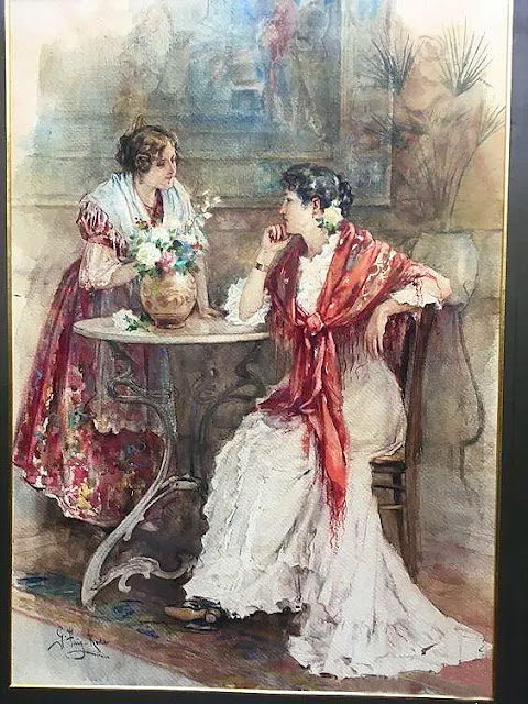 Gabriel Puig Roda (1865-1919) . Español Acuarela Costumbrismo Valencia Damas