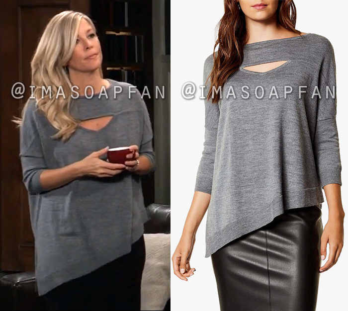 Carly Corinthos, Laura Wright, Asymmetric Grey Sweater with Keyhole Cutout, General Hospital, GH