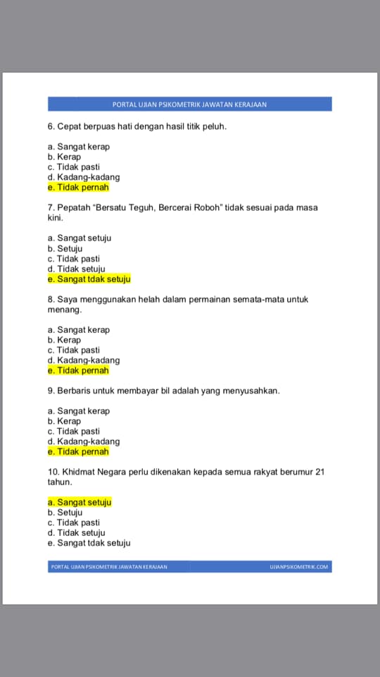 Contoh Soalan Psikometrik SPA 2019