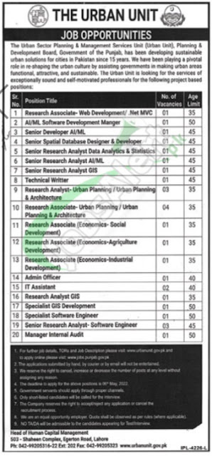 Latest Punjab Government Urban Unit-Jobs-April-2022