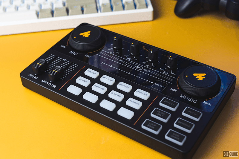 It has an extensive suite of knobs, buttons, and sliders for controls