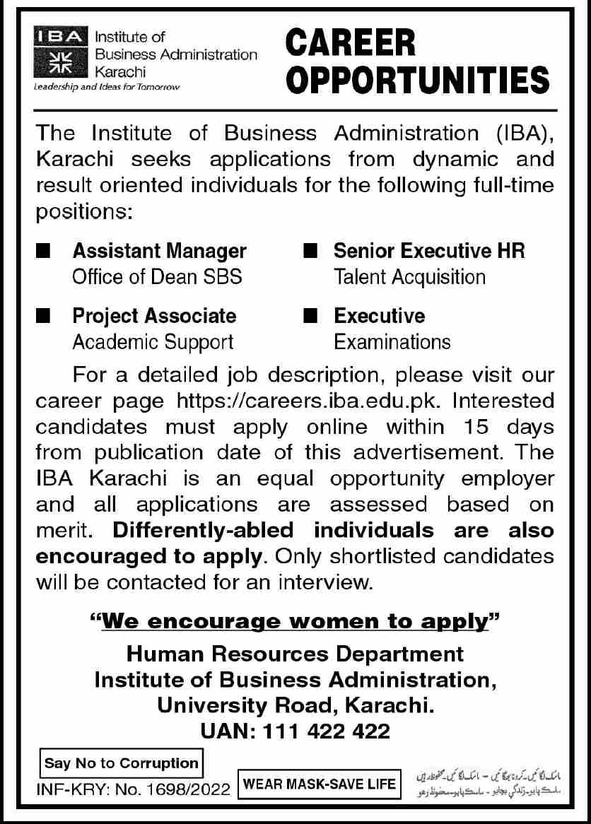Latest Institute of Business Administration IBA Management Posts Karachi 2022
