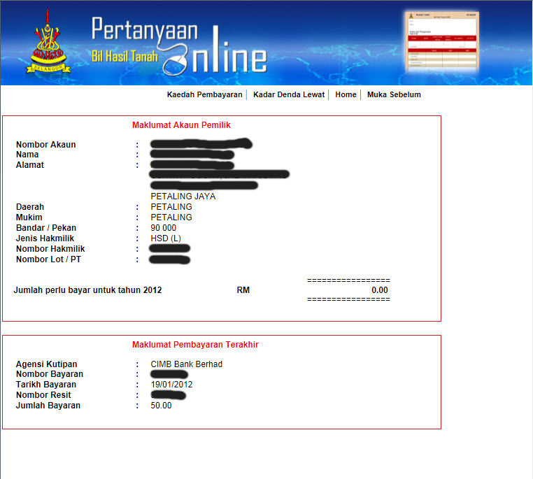 Checking the Selangor state Quit Rent payment status ...