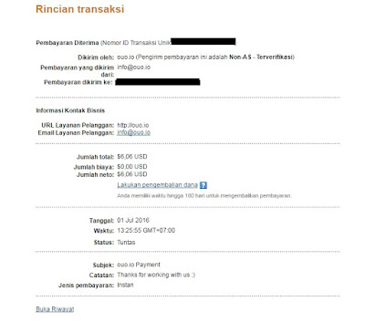 Bukti Pembayaran dari Ouo.io Terbaru