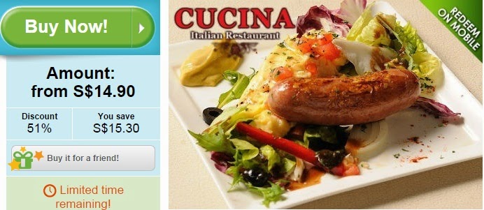 Italian Brunch at Cucina Restaurant offer, discount, groupon singapore