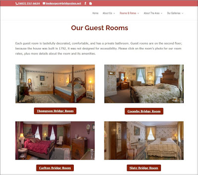 Part of a screen dump of the Rooms & Rates page, with photos of four of the guest rooms