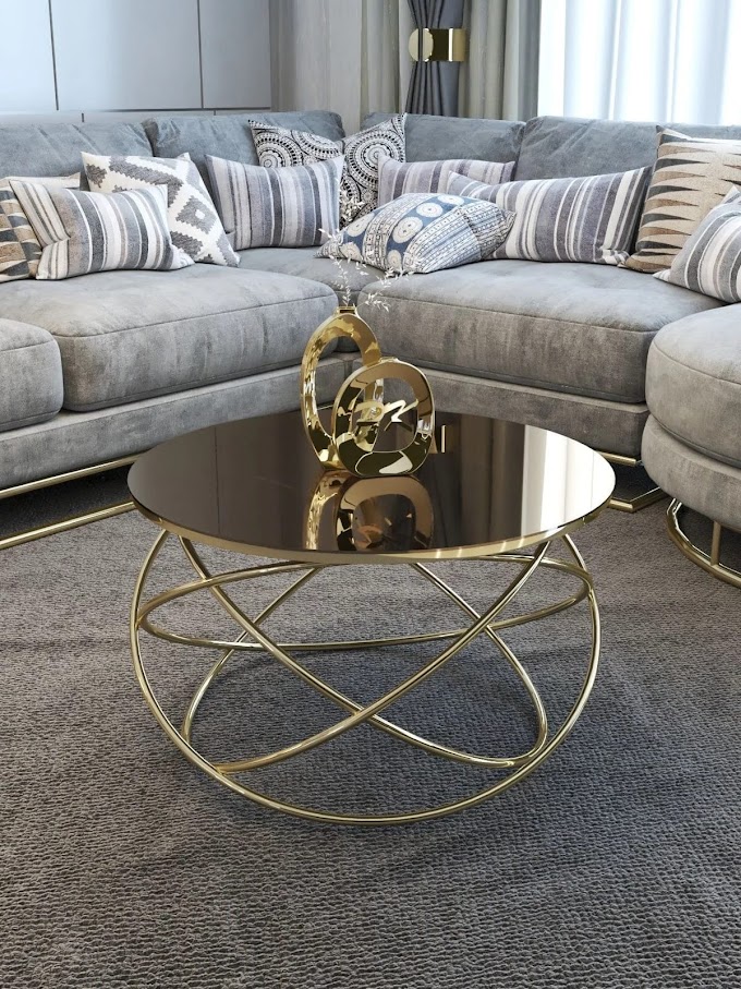 4 Rings Golden Center Table with Black Mirror