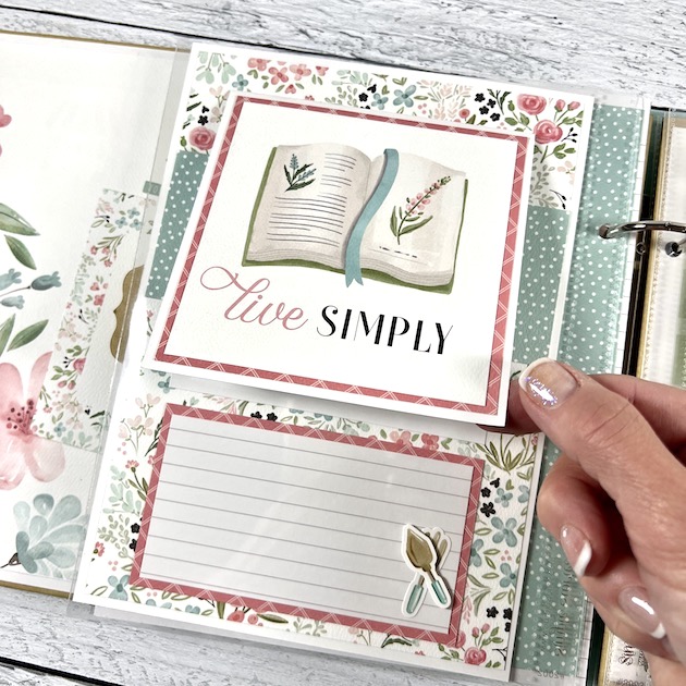 Flower Garden Scrapbook Album Page with folding card and journaling spot