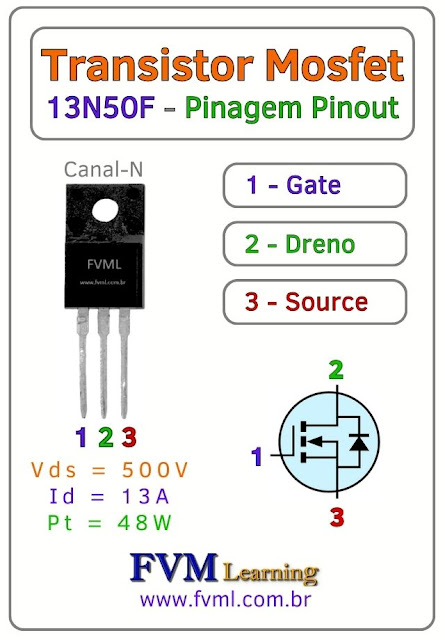 Datasheet-Pinagem-Pinout-Transistor-Mosfet-Canal-N-13N50F-Características-Substituição-fvml