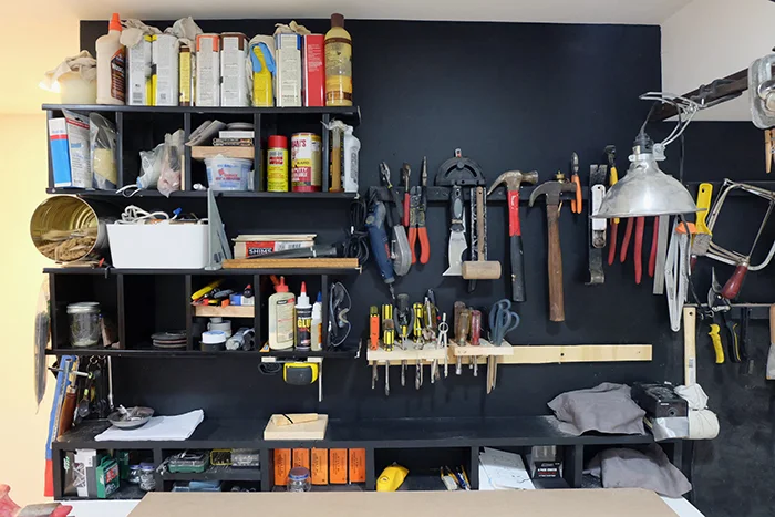 redone wall of tools and supplies