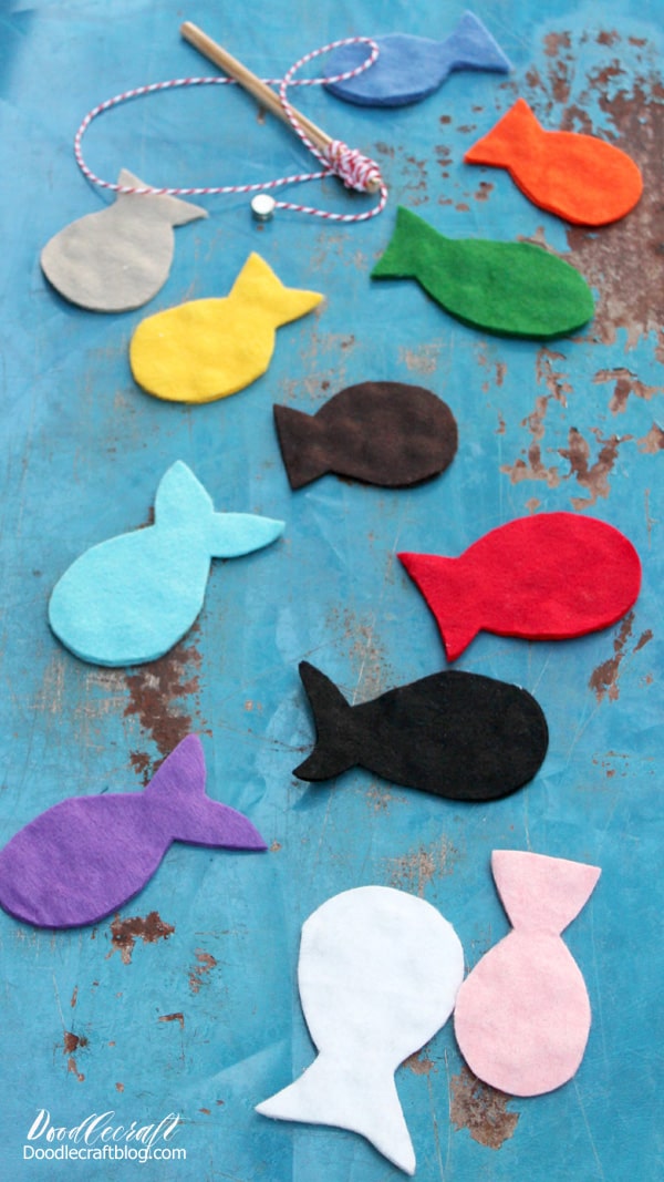 These darling fish deserved a post refresh so a new set of young mothers, kids, and new grandmas can see them and make them for their loved ones, teaching aids and busy bags.   A magnetic fishing set makes a great handmade gift too! (make them for birthdays all year long...or save this post for the holiday season!)
