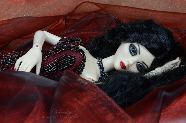 Black and burgundy dress for resin doll