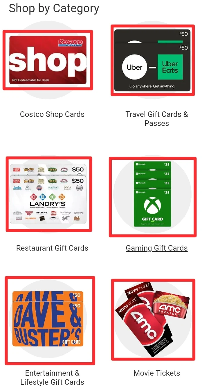 Other gift cards available at Costco