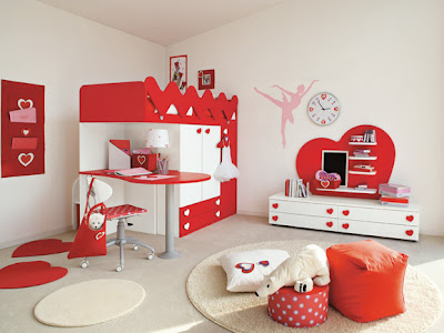 dormitorio rojo blanco niña