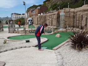 In action on hole 10 of the Pirate Adventure Golf course in Hastings