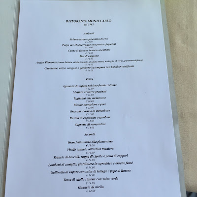 Menu from the restaurant