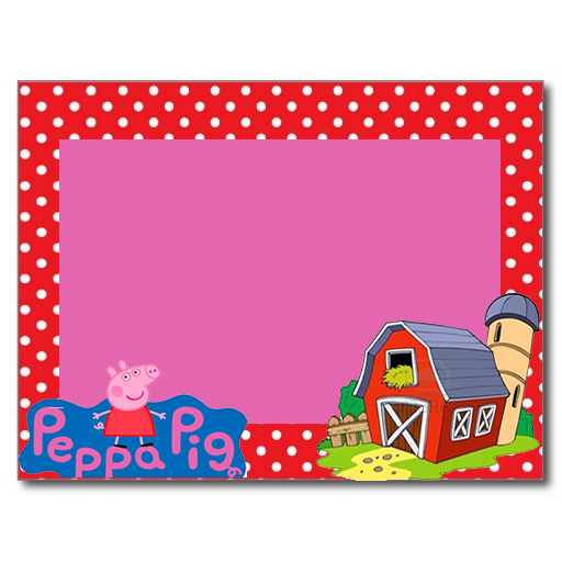 Para hacer invitaciones, tarjetas, marcos de fotos o etiquetas, para imprimir gratis de Peppa Pig en Fondo Rojo con Lunares Blancos.