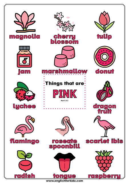 Things that are pink - poster for young English learners