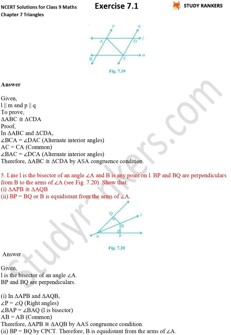 NCERT Solutions for Class 9 Maths Chapter 7 Triangles 7.1 Part 3