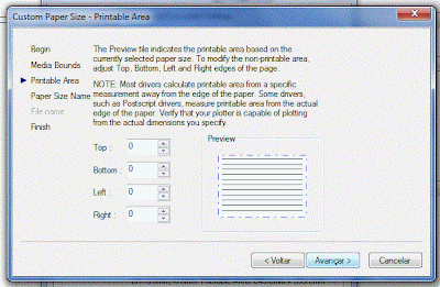 configurando as bordas do papel no AutoCAD