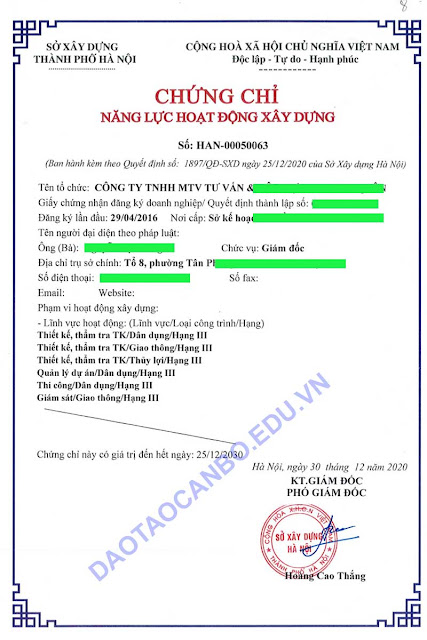 Mẫu chứng chỉ năng lực hoạt động xây dựng thiết kế thẩm tra