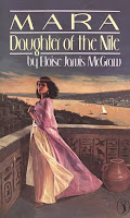 cover of Mara, Daughter of the Nile shows a woman in flowing Egyptian robes standing on a balcony with the Nile in the background