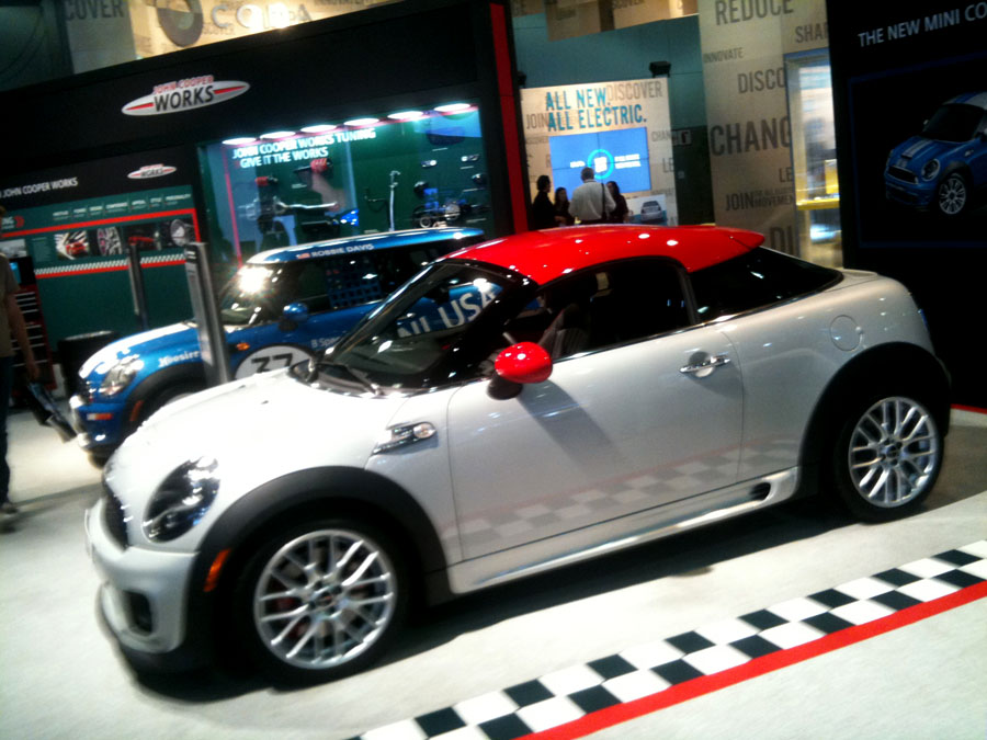MINI Coupe JCW in White Silver with Red roof