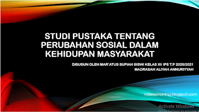 BAB III PEMBAHASAN 3.1	Proses Terjadinya Perubahan Sosial di Masyarakat Kecenderungan terjadinya perubahan-perubahan sosial merupakan gejala yang wajar timbul dari pergaulan hidup manusia di dalam masyarakat. Perubahan-perubahan sosial akan terus berlangsung selama masih terjadi interaksi antara manusia dan antara masyarakat. Perubahan sosial dapat terjadi melalui difusi, akulturasi, asimilasi, dan akomodasi. 1. Difusi  Difusi adalah proses penyebaran unsur-unsur kebudayaan, ide-ide, keyakinan, hasil-hasil kebudayaan, dan sebagainya dari individu kepada individu lain dari satu golongan ke golongan lain. Dalam suatu masyarakat atau dari suatu masyarakat ke masyarakat lain. Dari pengertian tersebut dapat dibedakan dua macam difusi yaitu difusi intra masyarakat dan difusi antar masyarakat. a)	Difusi intra masyarakat (intra society diffution), yaitu difusi unsur kebudayaan antar individu atau golongan dalam suatu masyarakat. Difusi intra masyarakat dipengaruhi oleh beberapa faktor berikut ini:  1)	Adanya suatu pengakuan bahwa unsur baru tersebut mempunyai banyak kegunaan.  2)	Ada tidaknya unsur kebudayaan yang memengaruhi diterima atau tidaknya unsur yang lain.  3)	Unsur yang baru yang berlawanan dengan unsur lama kemungkinan besar tidak akan diterima.  4)	Kedudukan dan peranan sosial dari individu yang menemukan sesuatu yang baru tadi akan dengan mudah diterima atau tidak.  5)	Pemimpin atau penguasa dapat membatasi proses difusi tersebut. b)	Difusi antar masyarakat (intersociety diffution), yaitu difusi unsur kebudayaan dari masyarakat ke masyarakat lain. Faktor-faktor yang memengaruhi difusi antar masyarakat adalah sebagai berikut: 1)	Adanya kontak antara masyarakat yang satu dengan masyarakat yang lain. 2)	Kemampuan untuk mendemonstrasikan manfaat penemuan baru tersebut.  3)	Pengakuan akan kegunaan penemuan baru tersebut.  4)	Ada tidaknya unsur kebudayaan lain yang menyaingi unsur penemuan baru tersebut.  5)	Peranan masyarakat dalam menyebarkan penemuan baru tersebut.  6)	Paksaan untuk menerima unsur baru tersebut. Mengenai masuknya unsur-unsur baru ke dalam suatu masyarakat dapat terjadi melalui perembesan secara damai, perembesan dengan kekerasan, dan simbolik. a.	Perembesan damai (penetrahon passifiaue), yaitu masuknya unsur baru ke dalam suatu masyarakat tanpa kekerasan dan paksaan. Namun, justru mengakibatkan masyarakat yang menerima semakin maju. Contohnya masuknya internet ke sekolah-sekolah  b.	Perembesan dengan kekerasan (penetration violente), yaitu masuknya unsur baru ke dalam suatu masyarakat yang diwarnai dengan kekerasan dan paksaan, sehingga merusak kebudayaan masyarakat penerima. Contohnya masuknya budaya asing pada masa penjajahan kolonial Belanda. c.	Simbolik, yaitu proses masuknya unsur-unsur kebudayaan atau dari dalam masyarakat yang hidup berdampingan. Ada tiga macam proses simbolik, yaitu mutualistik, komensalistik, dan parasitistik. 1)	Mutualistik, yaitu simbiosis yang paling menguntungkan.  2)	Komensalistik, yaitu simbiosis dimana suatu pihak mendapatkan keuntungan tetapi pihak lain tidak untung namun juga tidak rugi. 3)	Parasitistik, yaitu simbiosis dimana satu yang mendapatkan keuntungan dan pihak lain menerima kerugian. 2. Akulturasi  Akuulturasi merupakan proses sosial yang timbul apabila suatu kelompok manusia dengan suatu kebudayaan tertentu dihadapkan dengan unsur-unsur kebudayaan asing sedemikian rupa sehingga unsur-unsur kebudayaan itu lambat laun diterima dan diolah kedalam kebudayaannya tanpa menghilangkan sifat khas kepribadian kebudayaan asli. Proses akulturasi dapat berjalan sangat cepat atau lambat tergantung persepsi masyarakat setempat terhadap budaya asing yang masuk. Apabila  masuknya melalui proses pemaksaan, maka akulturasi memakan waktu relatif lama. Sebaliknya apabila masuknya melalui proses damai, akulturasi tersebut akan berlangsung relatif cepat. 3. Asimilasi  Asimilasi adalah proses sosial tingkat lanjut yang timbul apabila terdapat golongan-golongan manusia yang mempunyai latar belakang kebudayaan yang berbeda-beda, saling berinteraksi dan bergaul secara langsung dan intensif dalam waktu yang lama, dan kebudayaan-kebudayaan golongan-golongan tadi masing-masing berubah sifatnya yang khas menjadi unsur-unsur kebudayaan yang baru yang berbeda dengan aslinya. Asimilasi terjadi sebagai usaha untuk mengurangi perbedaan antara individu atau antar kelompok guna mencapai suatu kesepakatan berdasarkan kepentingan dan tujuan-tujuan bersama. Menurut koentjoroningrat, proses asimilasi akan timbul apabila ada kelompok-kelompok yang berdeda-berbeda kebudayaan saling berinteraksi secara langsung dan terus menerus dalam jangka waktu yang lama, sehingga kebudayaan masing-masing kelompok berubah dan saling menyesuaikan diri. 4. Akomodasi  Akomodasi dapat diartikan sebagai suatu keadaan yang menunjukkan terciptanya keseimbangan dalam hubungan-hubungan sosial antar individu dan kelompok-kelompok sehubungan dengan norma-norma dan nilai-nilai yang berlaku di masyarakat. Sebagai suatu proses akomodasi menunjuk kepada usaha-usaha untuk mencapai kestabilan interaksi sosial (http://blog.unnes.ac.id/fafarinkhah/2015/11/05/prosesperubahan-sosial/). 3.2	Faktor Internal Penyebab Perubahan Sosial Dalam Masyarakat Perubahan sosial bisa disebabkan oleh faktor internal atau faktor yang berasal dari dalam masyarakat itu sendiri dan faktor eksternal atau faktor yang berasal dari luar masyarakat. Berikut penjelasan mengenai faktor-faktor penyebab perubahan sosial. 1.	Bertambah atau berkurangnya penduduk. Bertambahnya penduduk yang sangat cepat menyebabkan terjadinya perubahan dalam struktur masyarakat terutama yang menyangkut lembaga-lembaga kemasyarakatan. Lembaga sistem milik atas tanah mengalami perubahan-perubahan. Orang mengenal hak milik individual atas tanah, sewa tanah, gadai tanah, dan bagi hasil yang sebelumnya tidak dikenal. Berkurangnya penduduk mungkin disebabkan oleh berpindahnya penduduk dari desa ke kota atau daerah ke daerah lain (misalnya transmigrasi). Perrpindahan penduduk tersebut mungkin mengakibatkan kekosongan, misalnya dalam bidang pembagian kerja, stratifikasi sosial, dan selanjutnya yang memengaruhi lembaga-lembaga kemasyarakatan. 2.	Penemuan-penemuan baru Adanya penemuan baru dapat menyebabkan terjadinya perubahan. Proses penemuan baru disebut inovasi. Penemuan baru sebagai sebab terjadinya perubahan-perubahan dibedakan menjadi dua yaitu discovery dan invention. Discovery adalah penemuan dari suatu unsur kebudayaan yang baru, baik yang berupa suatu alat baru maupun yang berupa suatu ide yang baru yang diciptakan oleh seorang individu atau suatu rangkaian ciptaan-ciptaan dari individu-individu dalam masyarakat yang bersangkutan. Invention adalah penemuan baru yang sudah diakui, diterima, dan diterapkan oleh masyarakat. Dengan demikian, discovery baru menjadi invention jika masyarakat sudah mengakui, menerima, dan menerapkan penemuan baru tersebut. Faktor pendorong bagi individu-individu untuk mencari penemuan-penemuan baru antara lain sebagai berikut: a.	Kesadaran dari perseorangan akan kekurangan dalam kebudayaan. b.	Kualitas dari ahli-ahli dalam suatu kebudayaan. c.	Perangsang bagi aktivitas-aktivitas penciptaan dalam masyarakat. Penemuan baru dalam kebudayaan jsmaniah atau kebendaan memberikan berbagai macam pengaruh pada masyarakat, yaitu sebagai berikut: a.	Penemuan baru tidak hanya terbatas pada satu bidang tertentu tetapi juga meluas ke bidang-bidang lain, contohnya penemuan radio menyebabkan perubahan-perubahan dalam lembaga-lembaga kemasyarakatan yaitu pendidikan, agama, pemerintahan, rekreasi, dan sebagainya. b.	Penemuan baru mengakibatkan perubahan-perubahan yang menjalar dari suatu lembaga kemasyarakatan ke lembaga kemasyarakatan lain. Misalnya dilakukannya bom atom pada masa perang dunia dua telah mengubah metode perang yang terbatas menjadi tidak terbatas. c.	Beberapa jenis penemuan baru dapat pula mengakibatkan satu jenis perubahan sebagai contoh, penemuan berbagai alat transportasi seperti mobil dan kereta api serta alat komunikasi seperti telepon menyebabkan tumbuhnya lebih banyak pusat kehidupan di daerah pinggiran kota yang dinamakan sub-urban. 3.	Pertentangan (konflik)  Pertentangan dalam masyarakat sering disebut konflik. Pertentangan atau konflik cenderung terjadi dalam kehidupan manusia. Kondisi tersebut terjadi sebagai konsekuensi hubungan sosial yang dijalin manusia. Menurut Ralf Dahrendirf, konflik dapat menghasilkan perubahan sosial atau dapat diartikan sebagai sumber terjadinya perubahan sosial. Pertentangan atau konflik dalam masyarakat terjadi karena terdapat perbedaan kepentingan antar kedua belah pihak.  Pertentangan dalam masyarakat dapat terjadi antar kelompok sosial dan antar kelas sosial. Misalnya, konflik Ambon dan Poso menyebabkan perubahan pada aspek-aspek kehidupan masyarakat. Perubahan tersebut dipengaruhi oleh rusaknya infrastruktur, banyaknya korban jiwa dan terluka, serta banyaknya jumlah warga mengungsi. Pertentangan juga dapat terjadi dalam sebuah kelompok masyarakat. Misalnya, pandangan masyarakat Batak bahwa dalam keluarga harus ada anak laki-laki sebagai penerus garis keturunan keluarga. Keyakinan tersebut mendorong keluarga-keluarga yang belum memperoleh anak laki-laki terus berupaya mendapatkannya meskipun jumlah anaknya telah banyak. Seiring berjalannya waktu, terutama masyarakat Batak yang berpengalaman merantau, pikiran dan keyakinan tersebut menjadi lebih longgar. Mereka berpandangan bahwa anak menantu laki-laki adalah anak mereka juga. 4.	Terjadinya pemberontakan atau revolusi di dalam tubuh masyarakat itu sendiri  Perubahan dapat terjadi karena adanya pemberontakan oleh kekuatan kekuatan dalam masyarakat terhadap kondisi yang telah mapan. Sebagai contoh, adanya revolusi Prancis yang merupakan pemberontakan masyarakat kelas bawah yang tertindas terhadap kekuasaan kerajaan yang bertindak sewenang-wenang.  Contoh lain adalah revolusi yang terjadi pada bulan oktober 1917 di Rusia yang menyebabkan terjadinya perubahan-perubahan besar pada negara tersebut yang mula-mula mempunyai bentuk kerajaan absolute berubah menjadi diktator proletariat yang didasarkan pada doktrin marxisme. Lembaga-lembaga kemasyarakatan mulai dari bentuk negara sampai keluarga mengalami perubahan-perubahan yang besar sampai ke akar-akarnya. 3.3	Faktor Eksternal Penyebab Perubahan Sosial Dalam Masyarakat  Faktor eksternal adalah faktor-faktor yang berasal dari luar masyarakat. Faktor eksternal yang dapat menyebabkan terjadinya perubahan sosial budaya yaitu sebagai berikut. 1.	Lingkungan alam fisik yang ada disekitar masyarakat  Perubahan dapat disebabkan oleh lingkungan fisik seperti terjadinya gempa bumi, angin topan, dan banjir bandang dapat menyebabkan masyarakat yang mendiami daerah-daerah tersebut terpaksa harus meninggalkan tempat tinggalnya. Apabila masyarakat tersebut mendiami tempat tinggalnya yang baru, mereka harus menyesuaikan diri dengan keadaan alamnya yang baru tersebut. Kemungkinan hal tersebut mengakibatkan terjadinya perubahan-perubahan pada lembaga-lembaga kemasyarakatan. Sebagai contoh, suatu masyarakat yang mula-mula hidup sebagai nelayan kemudian meninggalkan tempat tinggalnya karena tempat tersebut dilanda tsunami, mereka kemudian menetap di suatu daerah yang memungkinkan mereka untuk bertani. Hal ini mengakibatkan perubahan-perubahan dalam diri masyarakat tadi, misalnya timbul lembaga kemasyarakatan baru yaitu pertanian.  Kadang-kadang sebab-sebab yang bersumber pada lingkungan alam fisik disebabkan oleh tindakan-tindakan para warga masyarakat itu sendiri, misalnya karena penggunaan tanah secara besar-besaran tanpa memperhitungkan lapisan humus tanah tersebut, kegiatan pertambangan yang dilakukan dengan tidak disertai perhitungan yang matang sering menyebabkan bencana pada masyarakat disekitarnya.  Sebagai contoh, kegiatan-kegiatan penambangan dengan resiko tinggi yang dilakukan dengan pengeboran dalam, apalagi dilakukan di tengah-tengah pemukiman penduduk yang padat akan beresiko terjadinya kebocoran atau polusi. Hal-hal tersebut dapat mengakibatkan masyarakat yang bersangkutan terpaksa meninggalkan tempat tinggalnya untuk menetap di wilayah yang lain karena merasa tidak nyaman dan terganggu kehidupan sehari-harinya. 2.	Peperangan  Peperangan dengan negara lain dapat menyebabkan terjadinya perubahan yang sangat besar, baik pada lembaga pemasyarakatan maupun struktur masyarakatnya. Negara yang menang perang biasanya akan memaksa negara yang kala untuk tunduk dan takluk menerima apa yang dia inginkan oleh negara pemenang, termasuk juga menerima kebudayaannya. Sebagai contoh, negara Irak yang kalah perang menghadapi koalisi pimpinan Amerika Serikat harus menerima ketentuan yang diputuskan oleh Amerika yaitu memaksa penerapan sistem demokrasi menggantikan sistem yang telah berlaku sebelumnya  3.	Masuknya kebudayaan dari masyarakat lain  Hubungan yang dilakukan secara politik antara dua masyarakat mempunyai kecenderungan menimbulkan pengaruh timbal balik. Artinya, tiap-tiap masyarakat memengaruhi masyarakat lainnya dan menerima pengaruh dari masyarakat tersebut. Meskipun demikian, pertemuan dua kebudayaan tidak selalu menyebabkan proses saling mempengaruhi. Apabila salah satu dari dua kebudayaan tersebut mempunyai taraf teknologi lebih tinggi, proses yang terjadi adalah imitasi yaitu menirukan terhadap unsur-unsur kebudayaan lain.  Masuknya kebudayaan lain dapat terjadi melalui kontak kebudayaan secara tidak langsung, yaitu melalui informasi yang disajikan di media massa. Dalam hal ini, teknologi memegang peranan penting. Teknologi terutama internet mendorong masyarakat lebih mudah memperoleh informasi mengenai kebudayaan dari masyarakat lain. Masyarakat menjadi lebih mudah mengadopsi kebudayaan lain. Berikut beberapa bentuk pengaruh kebudayaan masyarakat lain: a.	Terjadi pengaruh timbal balik, artinya selain mendapat pengaruh, suatu masyarakat akan memengaruhi masyarakat lain. b.	Apabila kontak kebudayaan terjadi melalui sarana komunikasi massa, seperti radio, televisi majalah, atau surat kabar, pengaruh kebudayaan hanya terjadi sepihak, yaitu pengaruh dari masyarakat yang menguasai sarana komunikasi massa tersebut. c.	Apabila dua masyarakat yang mengalami kontak kebudayaan mempunyai taraf kebudayaan sama, kadang terjadi cultural animosity, yaitu keadaan ketika dua masyarakat yang memiliki kebudayaan berbeda dapat hidup berdampingan tetapi saling menolak pengaruh kebudayaan satu terhadap yang lain. Biasanya terjadi antara dua masyarakat yang pada masa lalunya mempunyai konflik fisik ataupun dan fisik.  d.	Apabila kebudayaan bertemu dan salah satunya mempunyai taraf lebih tinggi akan terjadi proses imitasi (peniruan) unsur-unsur kebudayaan masyarakat yang telah maju oleh kebudayaan yang masih rendah. Masuknya pengaruh suatu kebudayaan terhadap kebudayaan lain dapat dilakukan melalui proses  penetrasi (pemasukan). Adapun macam-macam penetrasi adalah sebagai berikut: a.	Penetrasi damai (penetration pasifique) Penetrasi damai adalah proses masuknya sebuah kebudayaan yang dilakukan dengan jalan yang damai, sehingga penerimaan kedua macam kebudayaan tersebut tidak akan menimbulkan konflik tetapi justru memperkaya khazanah budaya masyarakat setempat. Selain itu, pengaruh kedua kebudayaan tersebut juga tidak akan menghilangkan sifat atau unsur asli budaya masyarakat setempat. Contohnya, masuknya pengaruh kebudayaan Hindu dan Islam ke Indonesia. Adapun penetrasi damai akan menghasilkan hal-hal berikut: 1)	Akulturasi yaitu perpaduan dua kebudayaan yang menghasilkan suatu bentuk kebudayaan yang baru dengan tidak menghilangkan unsur aslinya. 2)	Asimilasi yaitu bercampurnya dua kebudayaan yang menghasilkan kebudayaan yang baru.  3)	Sintesis yaitu percampuran dua kebudayaan menghasilkan kebudayaan baru yang berbeda dari kebudayaan sebelumnya. b.	Penetrasi paksa (penetrasi violence)  Penetrasi paksa adalah proses masuknya sebuah kebudayaan yang dilakukan secara paksa dan bersifat merusak karena disertai dengan kekerasan, sehingga menimbulkan guncangan-guncangan yang merusak keseimbangan dalam masyarakat. Misalnya, masuknya kebudayaan barat ke Indonesia pada zaman penjajahan (Berta Rahardian Fahnani, 2013).