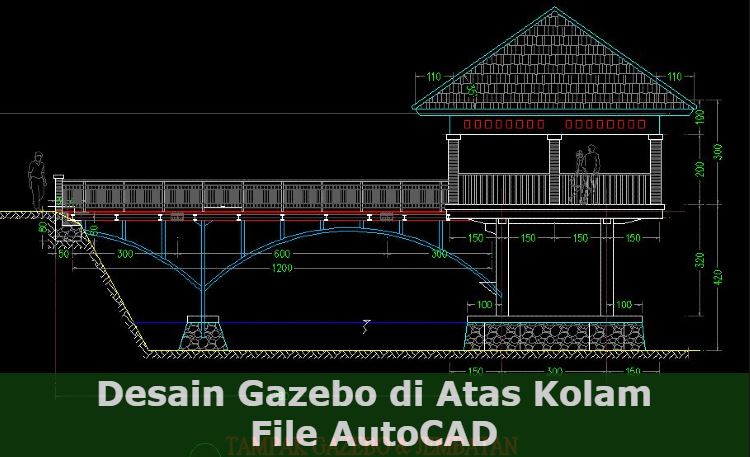Download Desain Gazebo di Atas Kolam Autocad
