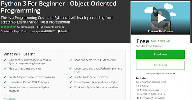 [100% Off] Python 3 For Beginner - Object-Oriented Programming| Worth 70$