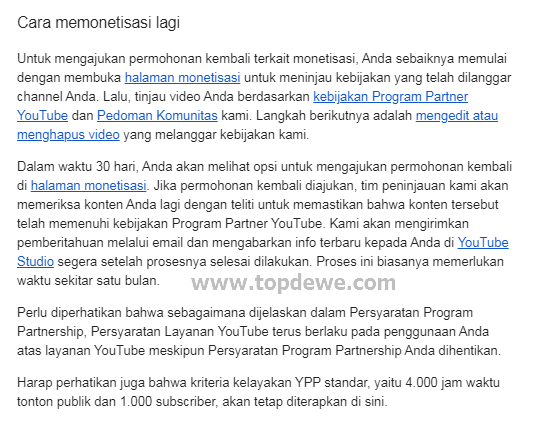 Cara pengajuan banding channel youtube