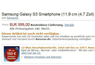 Samsung GALAXY S III Now Up for Pre-Order at Amazon Germany for 600 EUR (790 USD)