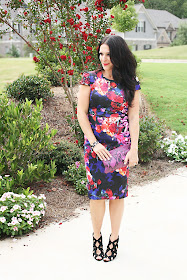 floral dress, betsey Johnson, fall dress, purple and blue dress