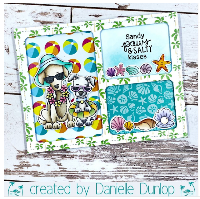 Danielle's beach card showcases Beach Barks and Summertime by Newton's Nook Designs; #inkypaws, #newtonsnook, #beachcards, #puppycards, #dogcards, #cardmaking, #cardchallenge