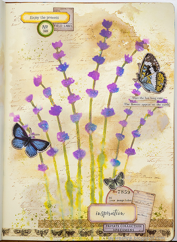 Layers of ink - Lavender Art Journal Page by Anna-Karin Evaldsson.