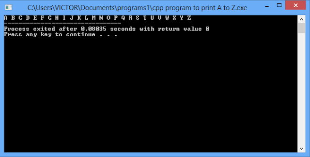 CPP program to print A to Z