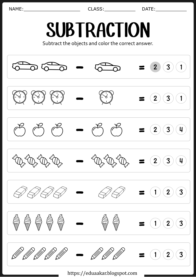 Subtraction Worksheets for Kids