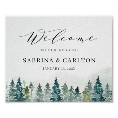  Winter Forest Pine Trees Wedding Welcome Sign