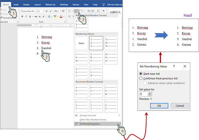 Cara 2 Restart Penomoran Numbered List