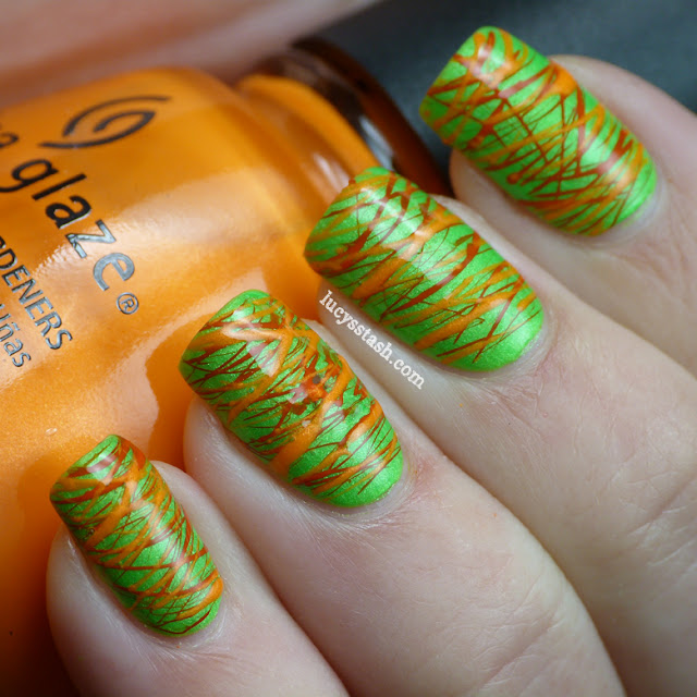 Lucy's Stash - Green and Orange Sugar Spun manicure