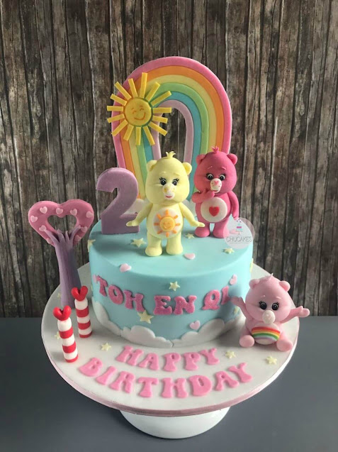 fondant cake carebear rainbow sun tree candle candles stars heart hearts chucakes