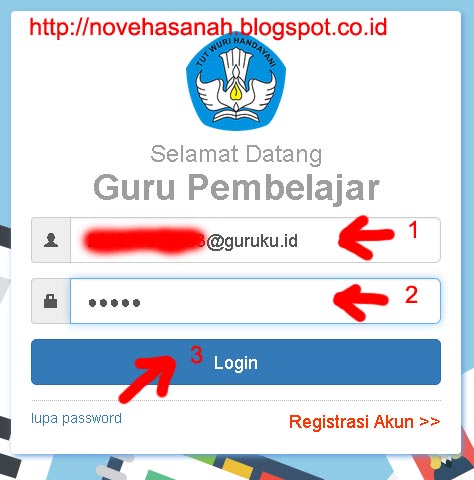 isi email/user name dan kata kunci (password) untuk login pada cara registrasi dan login guru pembelajar online kemdikbud 8