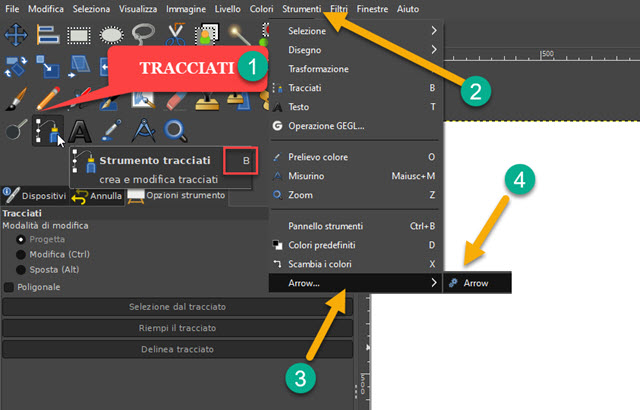 strumenti freccia e tracciato