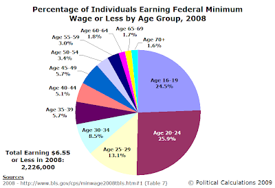 Percentage of Individuals Earning the Federal Minimum Wage or Less by Age Group, 2008