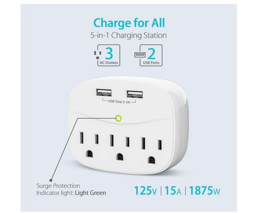 LETMY Multi Plug Outlet Extender with 2 USB Wall Charge