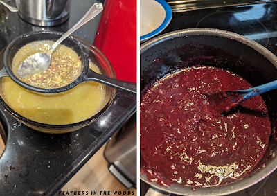 Grapes separated and cooking into grape jam