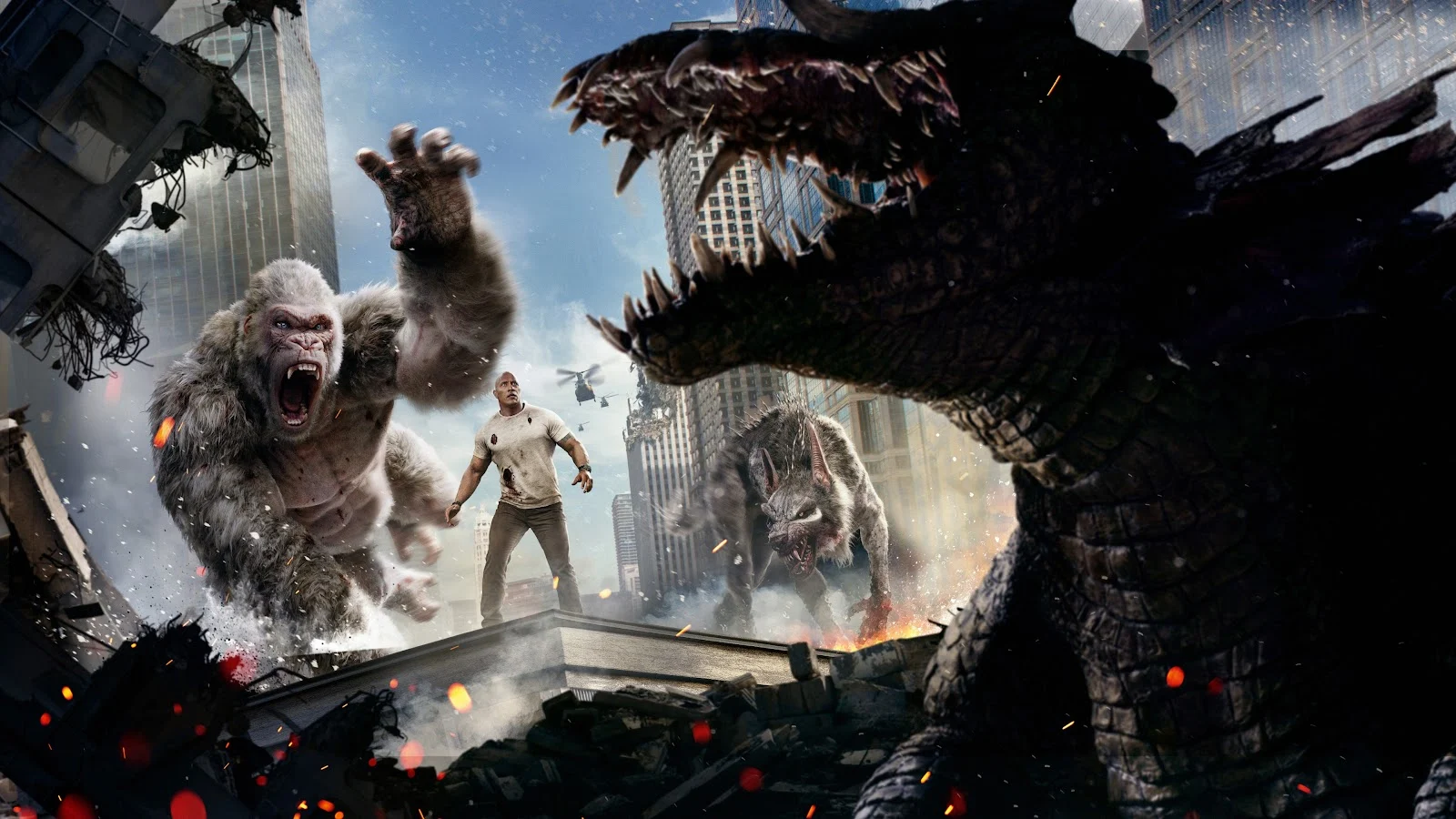 Rampage Wallpaper 4k - Giant creatures wreaking havoc in a city