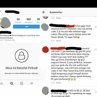 Akun instagram pilot AS yang menghina gaji Masinis